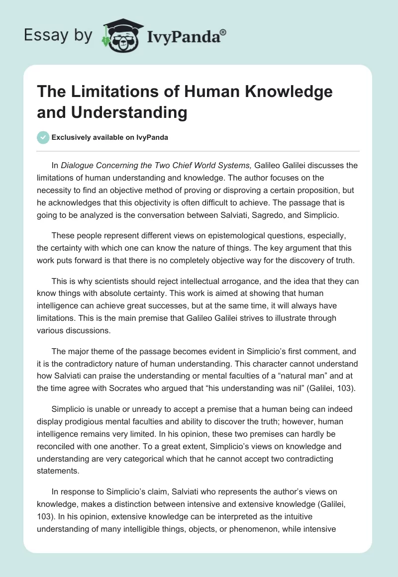 The Limitations of Human Knowledge and Understanding. Page 1