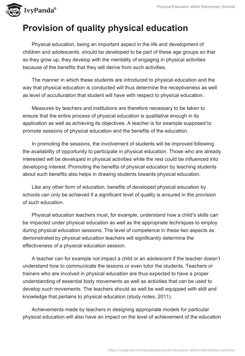 Physical Education within Elementary Schools. Page 4