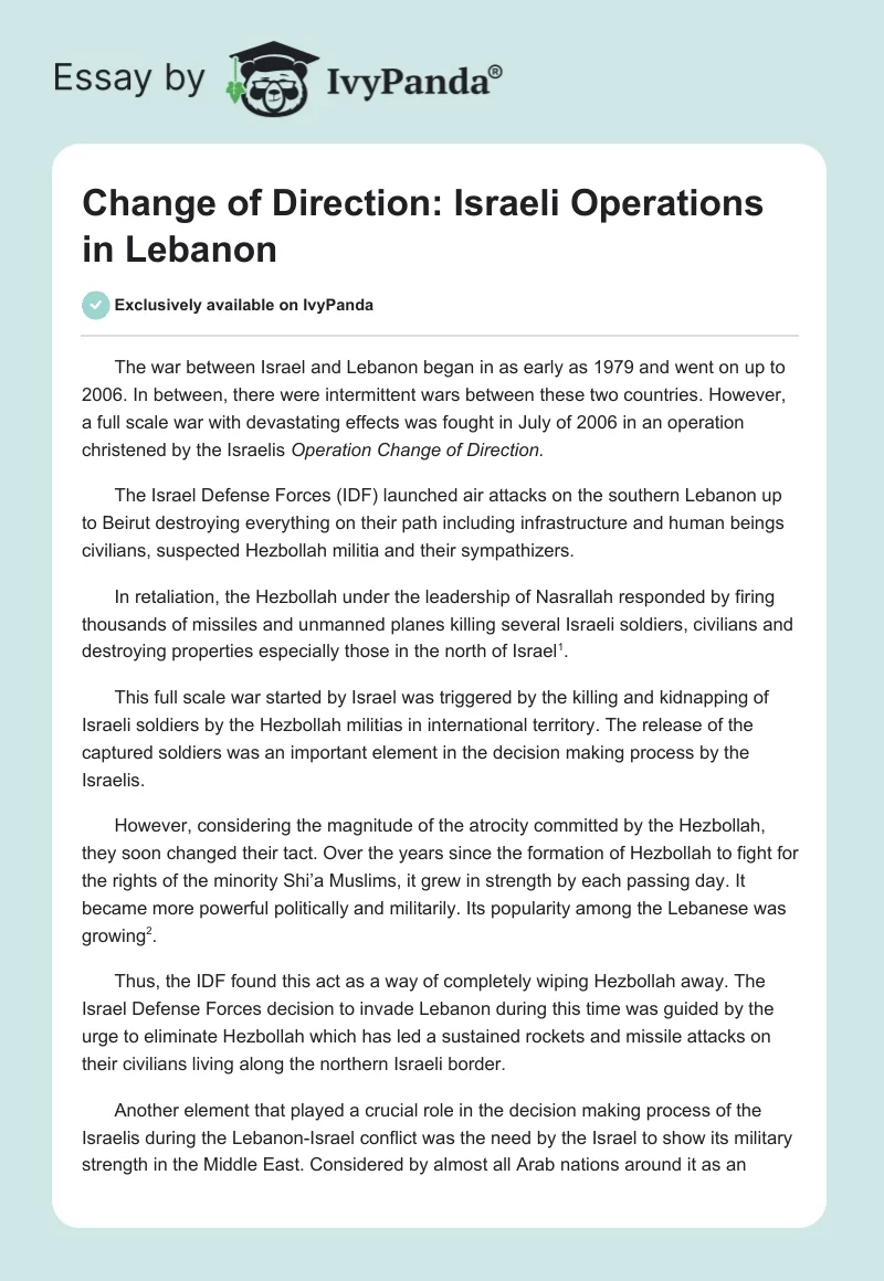 Change of Direction: Israeli Operations in Lebanon. Page 1