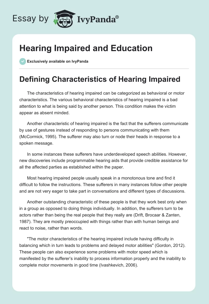Hearing Impaired and Education. Page 1