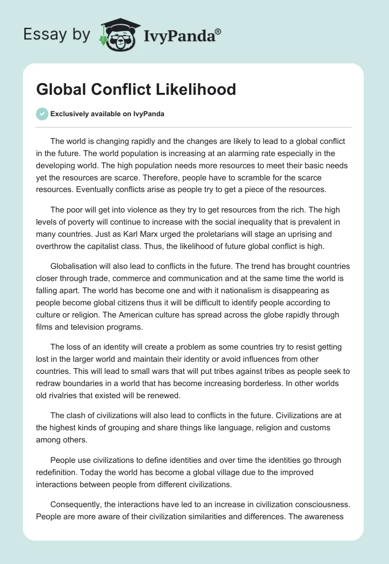 Global Conflict Likelihood. Page 1