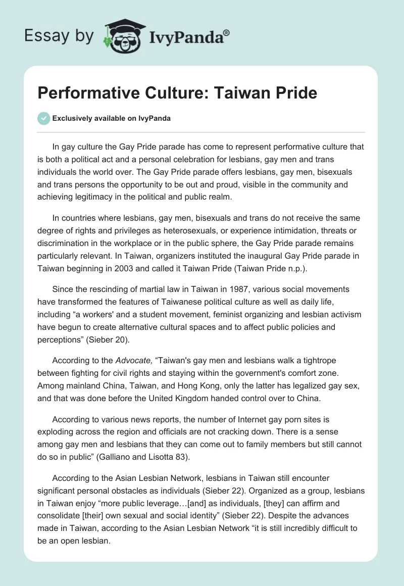 Performative Culture: Taiwan Pride. Page 1