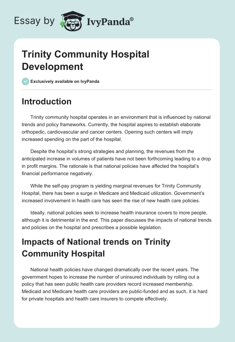 Trinity Community Hospital Development. Page 1