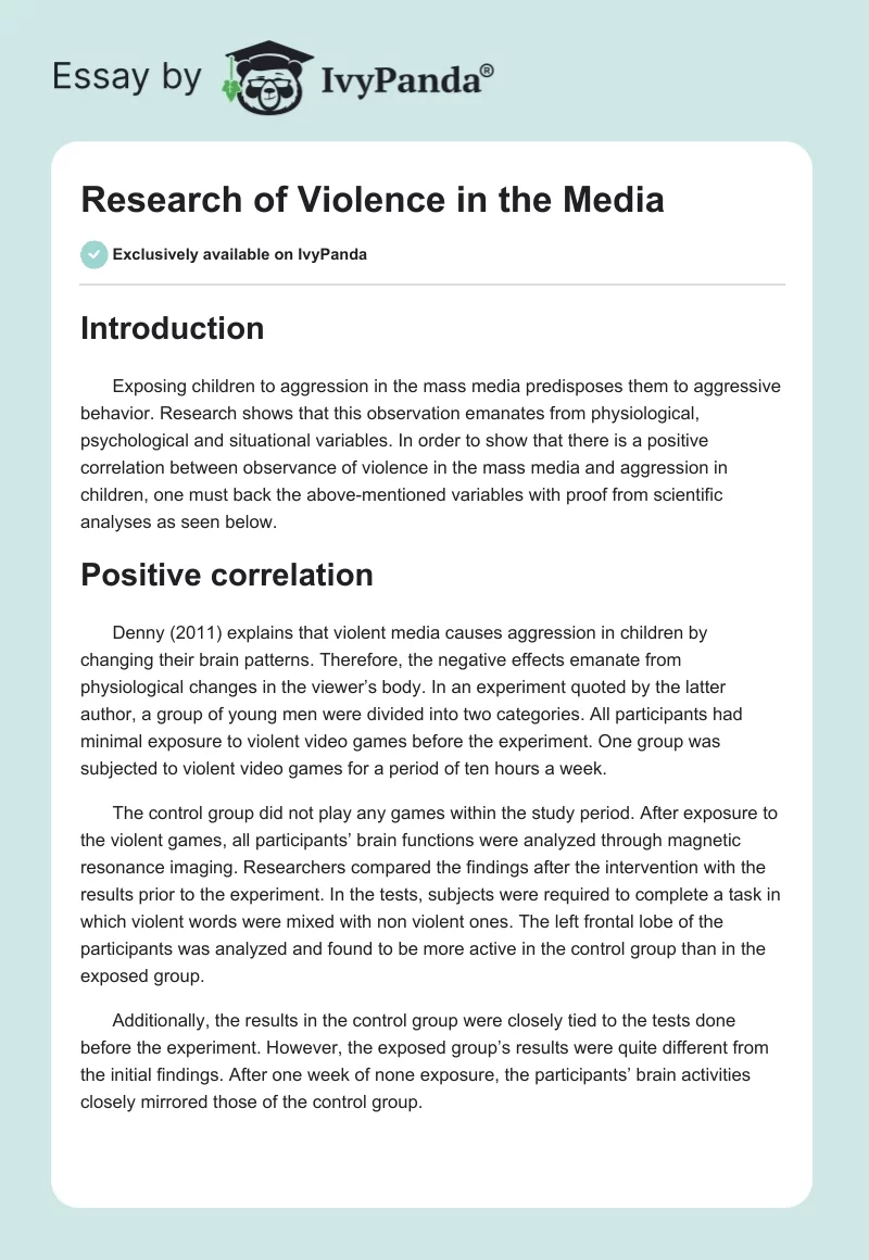 Research of Violence in the Media. Page 1