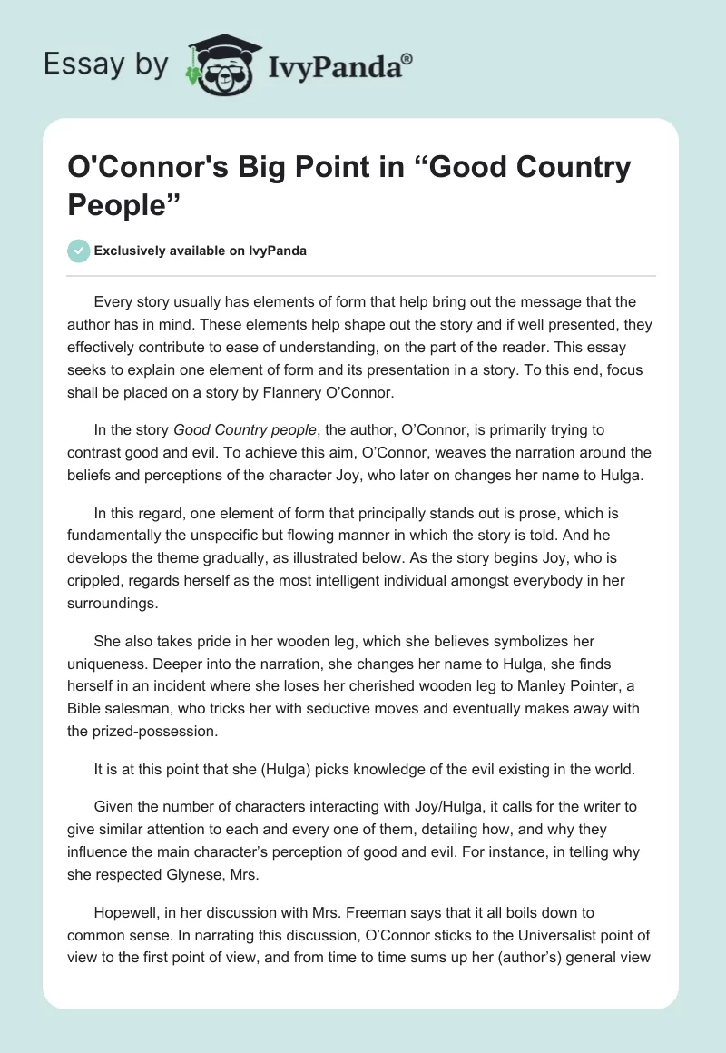 O'Connor's Big Point in “Good Country People”. Page 1