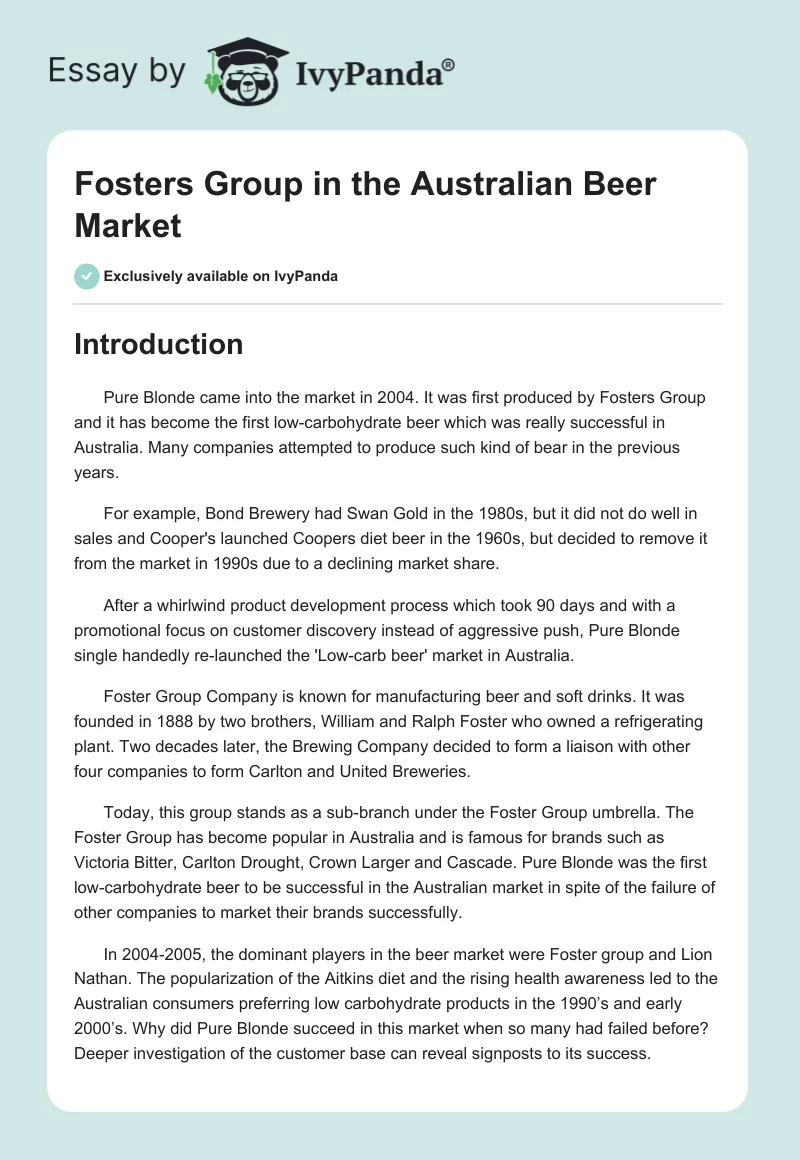 Fosters Group in the Australian Beer Market. Page 1