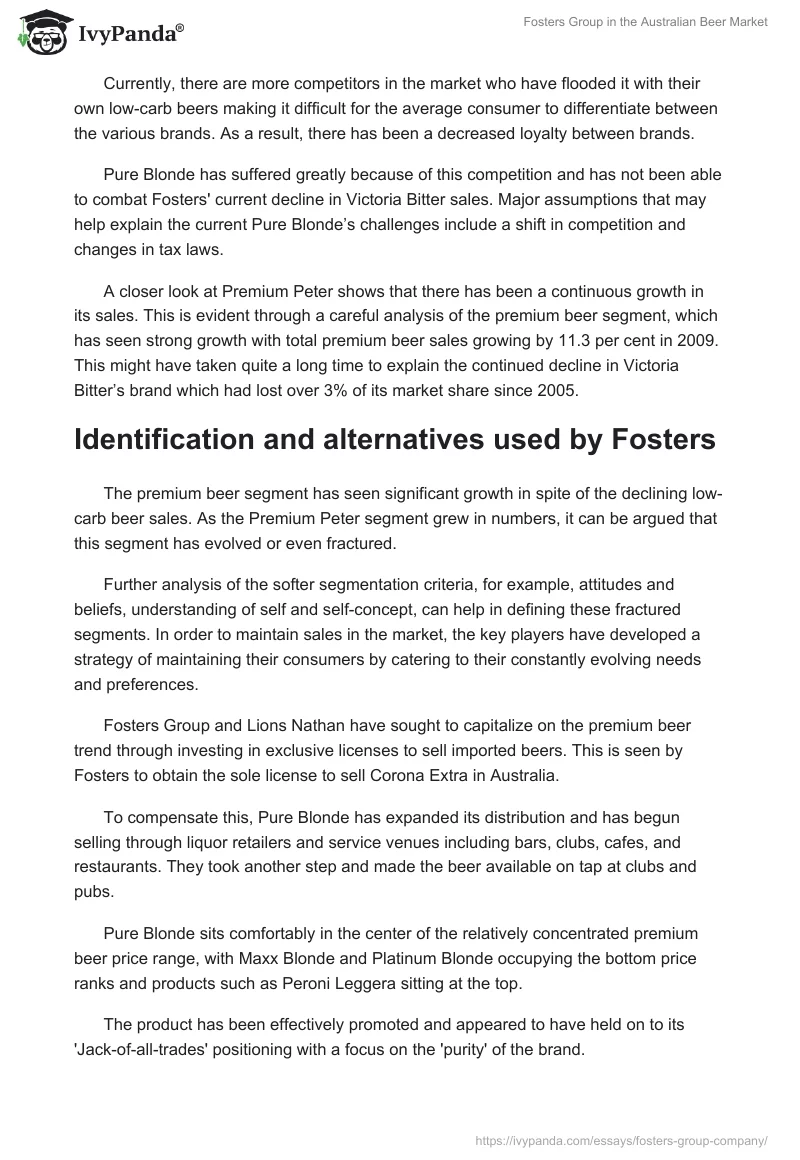 Fosters Group in the Australian Beer Market. Page 4