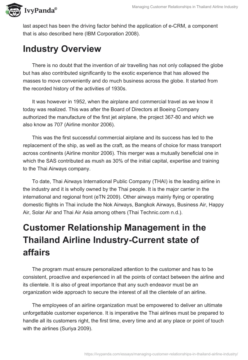 Managing Customer Relationships in Thailand Airline Industry. Page 2