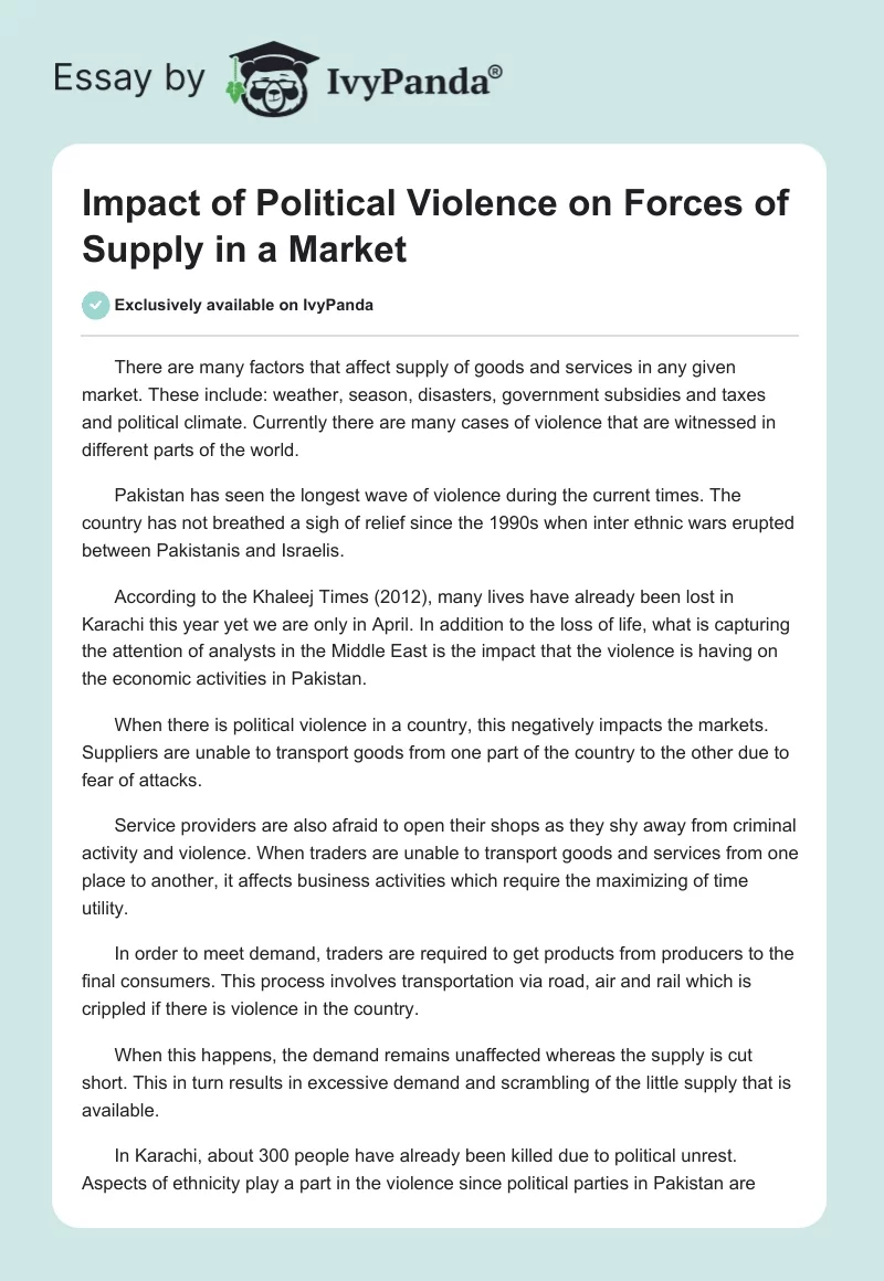 Impact of Political Violence on Forces of Supply in a Market. Page 1
