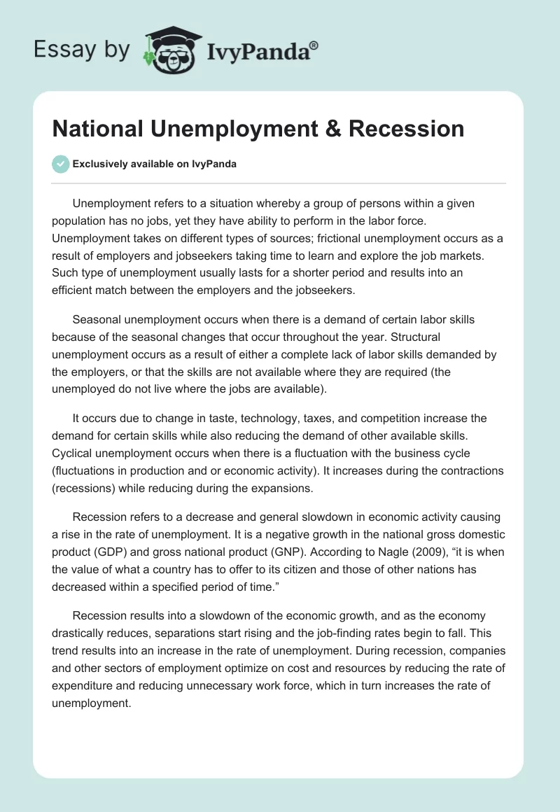 National Unemployment & Recession. Page 1