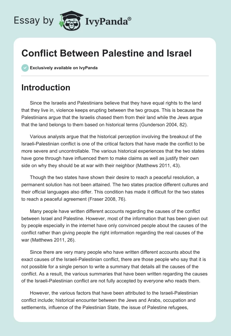 Conflict Between Palestine and Israel. Page 1