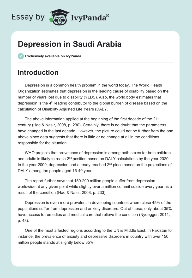 Depression in Saudi Arabia. Page 1