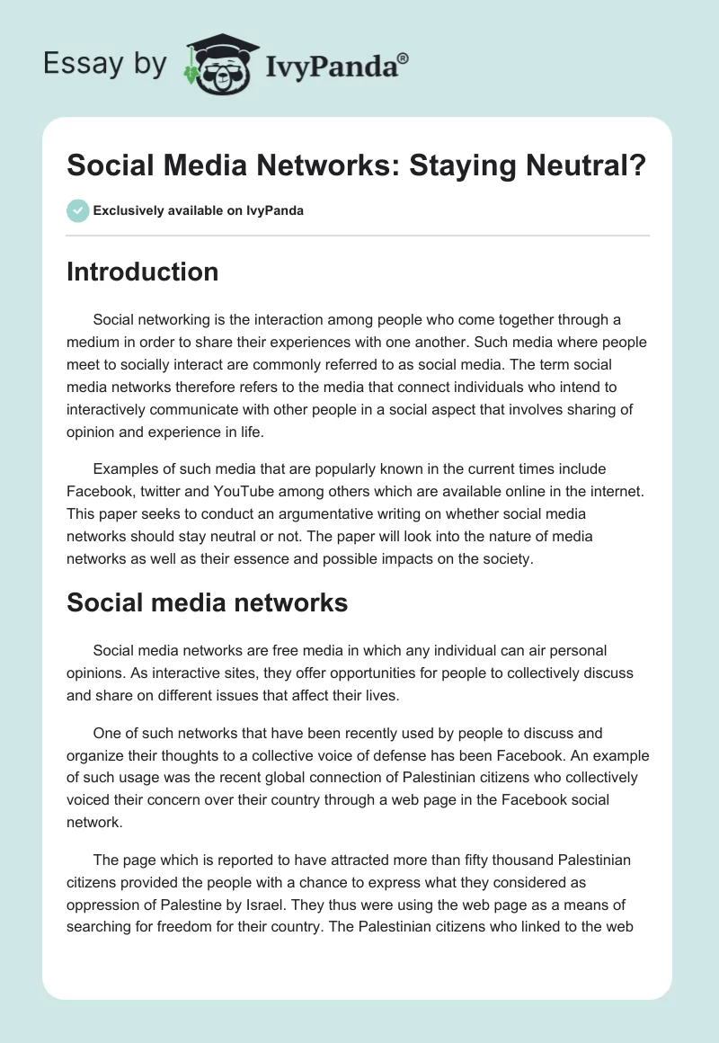 Social Media Networks Staying Neutral