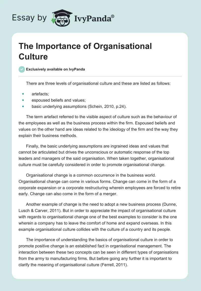 The Importance of Organisational Culture. Page 1