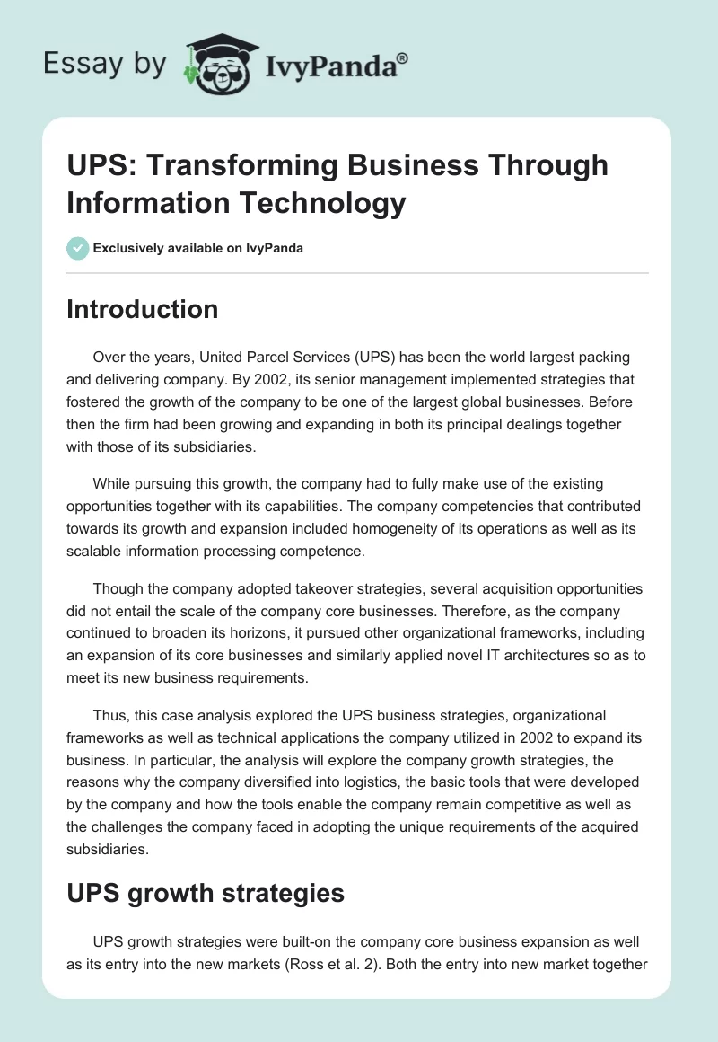 UPS: Transforming Business Through Information Technology. Page 1