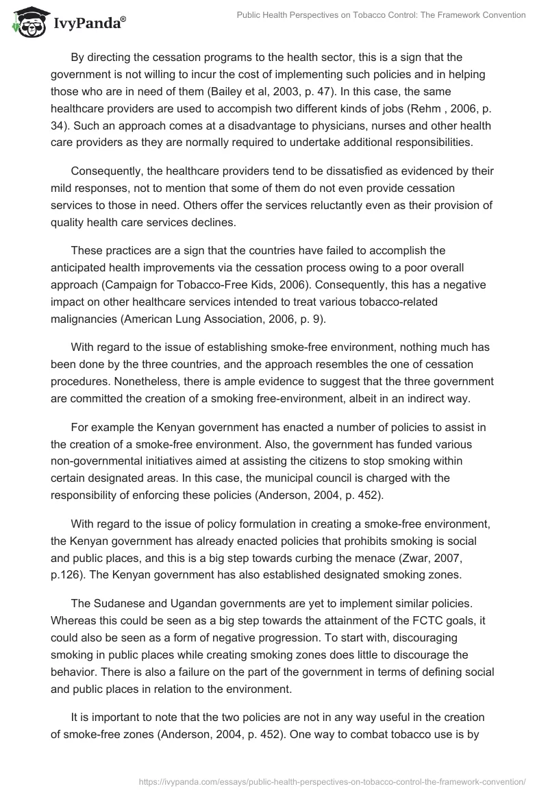Public Health Perspectives on Tobacco Control: The Framework Convention. Page 4