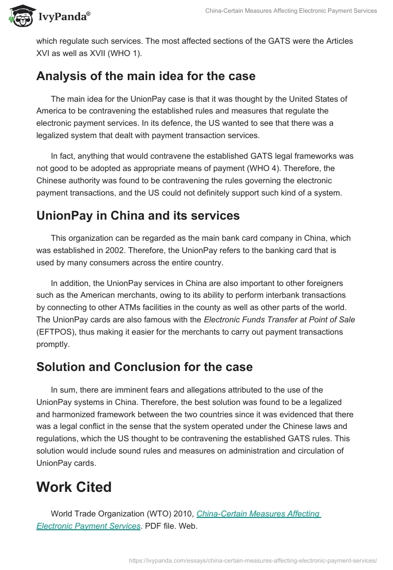 China-Certain Measures Affecting Electronic Payment Services. Page 2