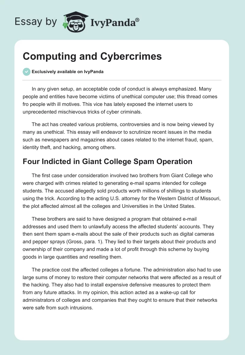Computing and Cybercrimes. Page 1