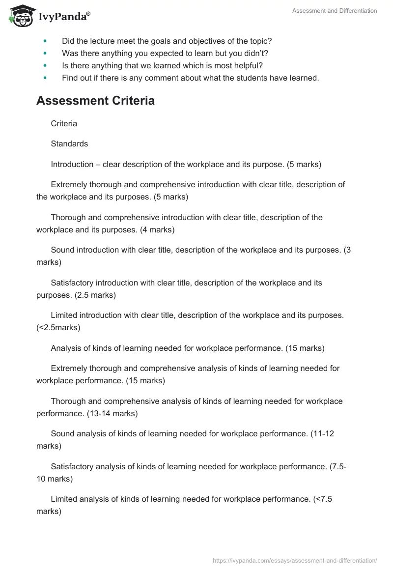 Assessment and Differentiation. Page 3