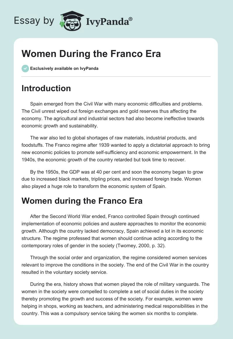 Women During the Franco Era. Page 1