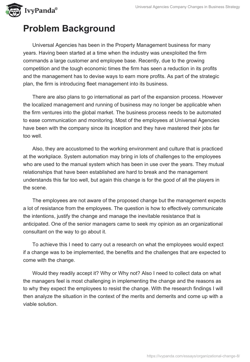 Universal Agencies Company Changes in Business Strategy. Page 2