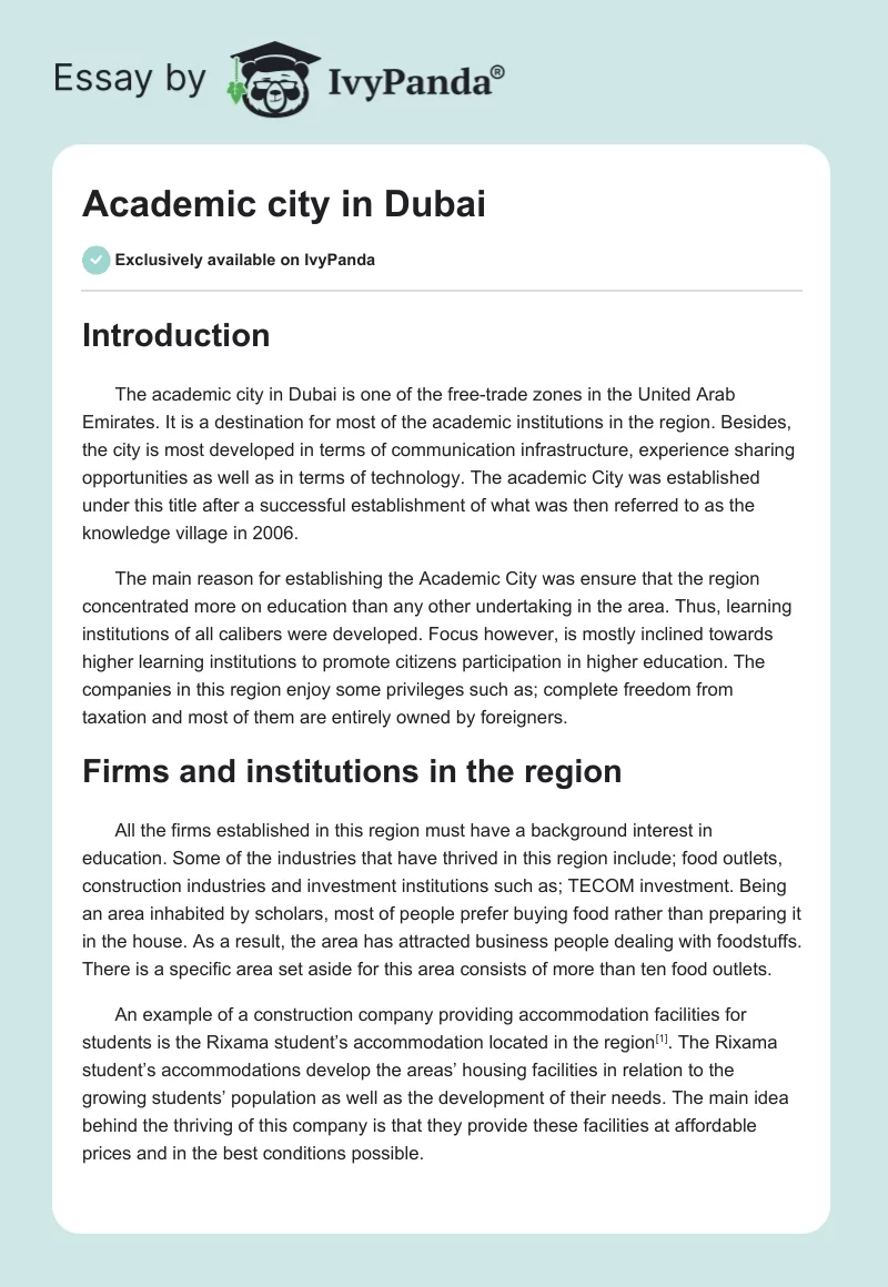 Academic city in Dubai. Page 1