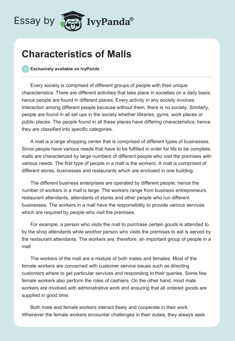 Characteristics of Malls. Page 1