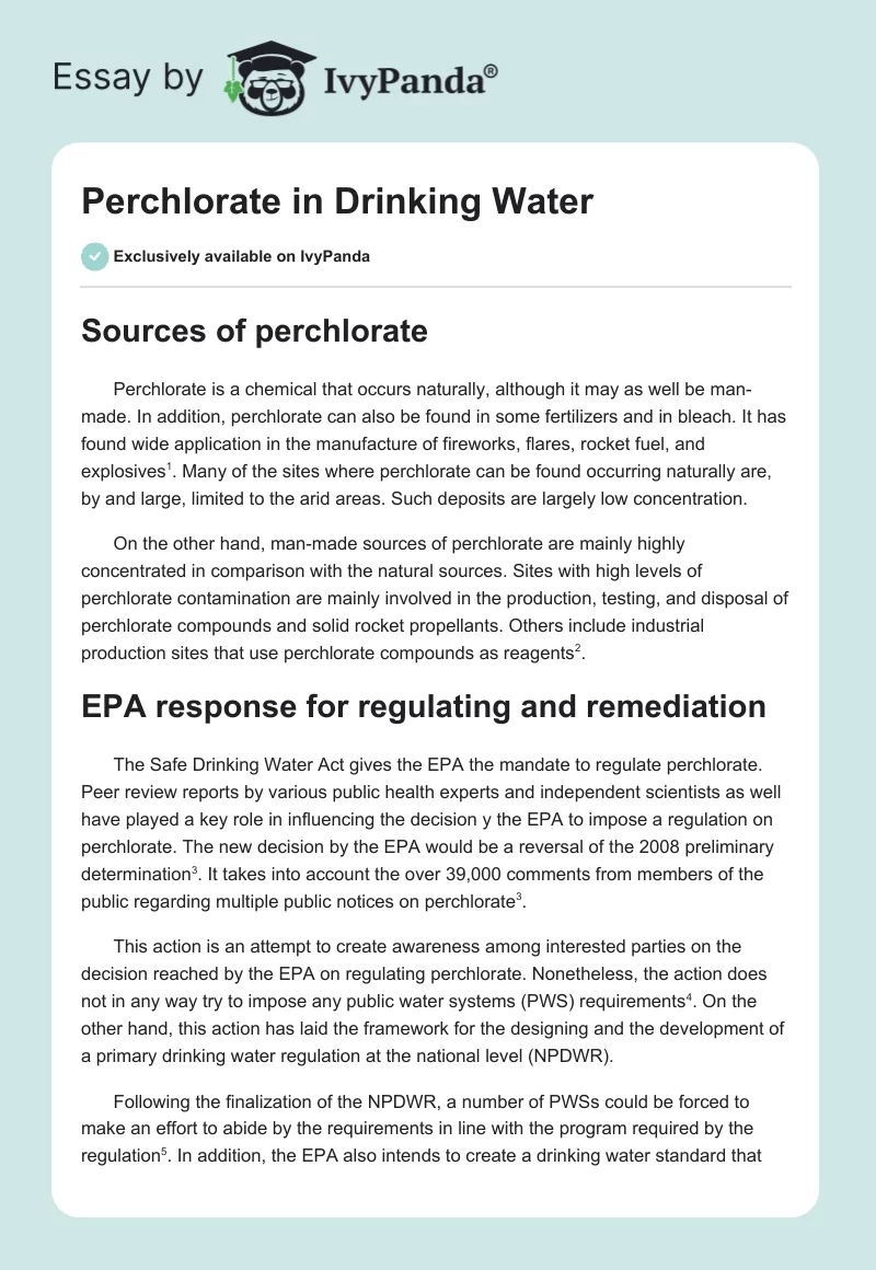 Perchlorate in Drinking Water. Page 1