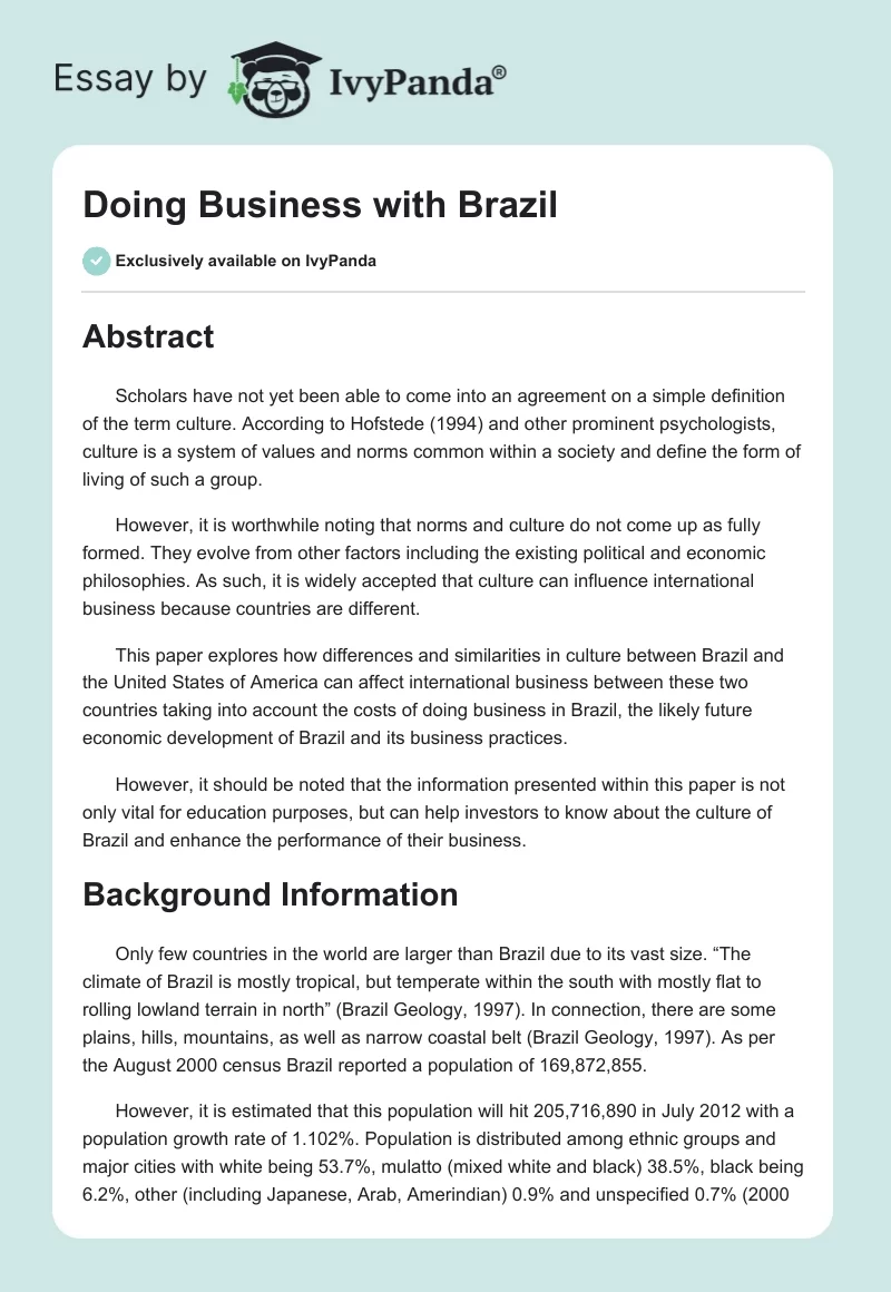 Doing Business with Brazil. Page 1