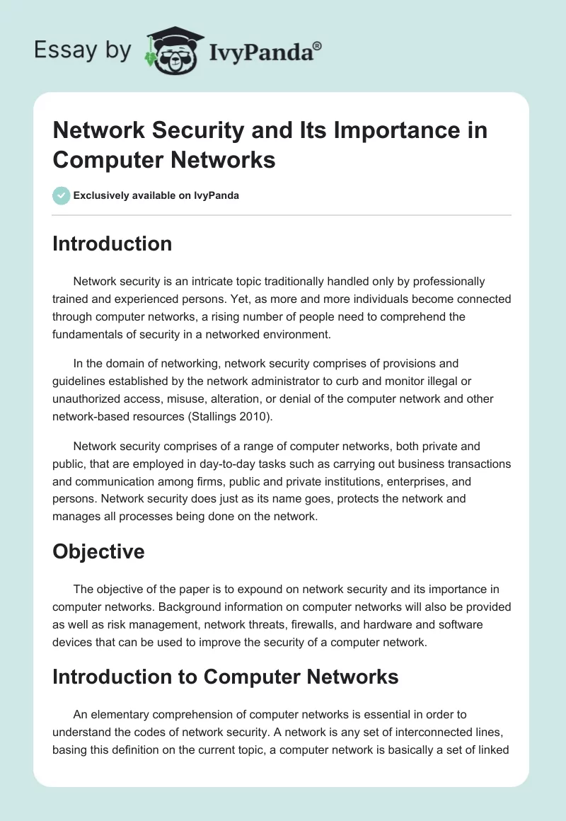 Network Security and Its Importance in Computer Networks. Page 1