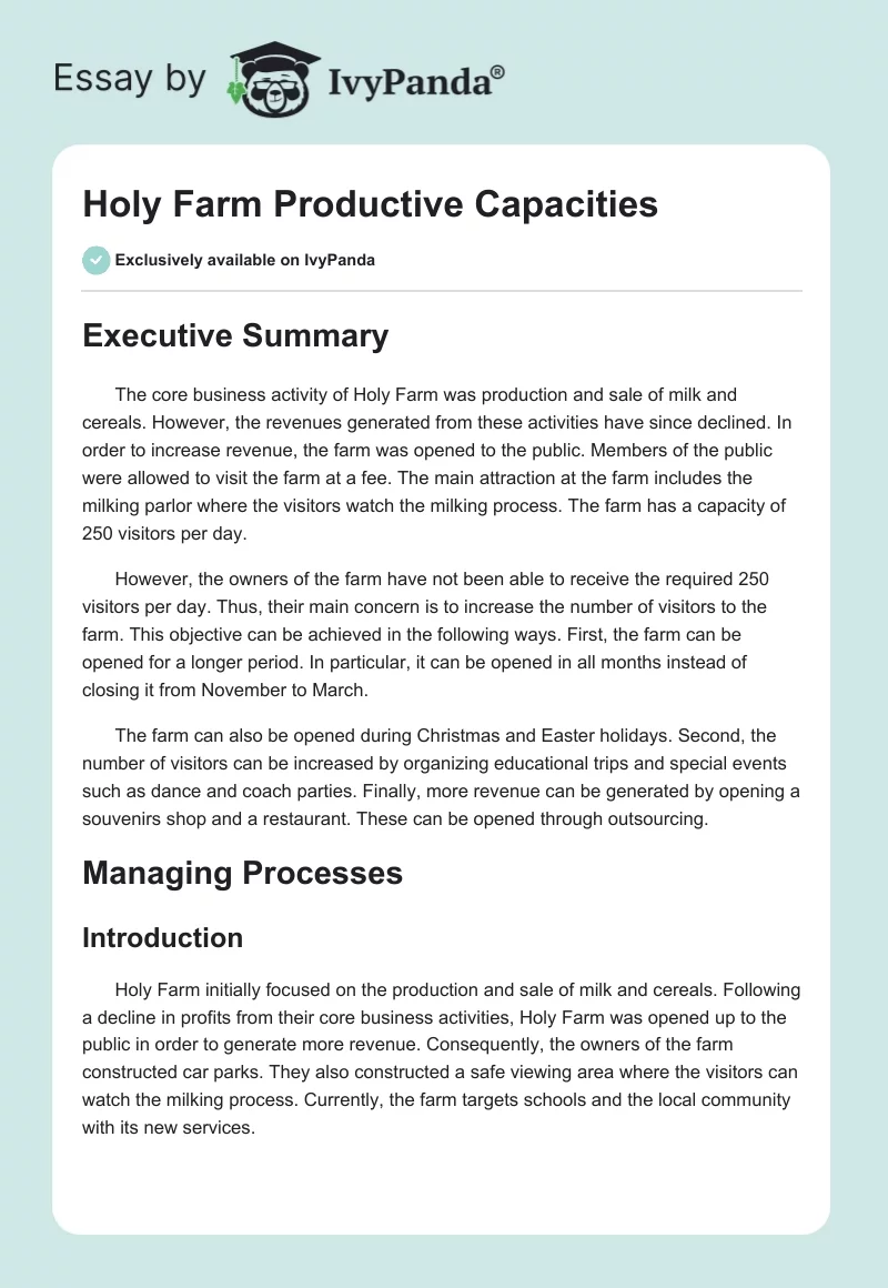 Holy Farm Productive Capacities. Page 1