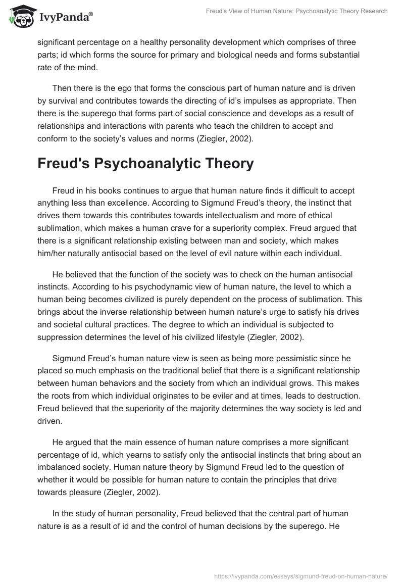 Freud's View of Human Nature: Psychoanalytic Theory Research. Page 2