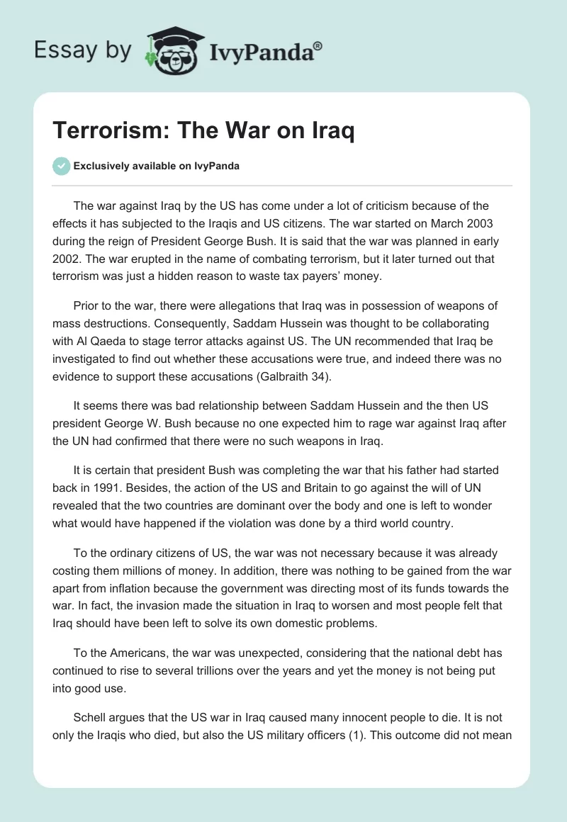 Terrorism: The War on Iraq. Page 1