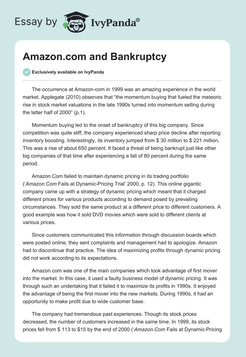 Amazon.com and Bankruptcy. Page 1