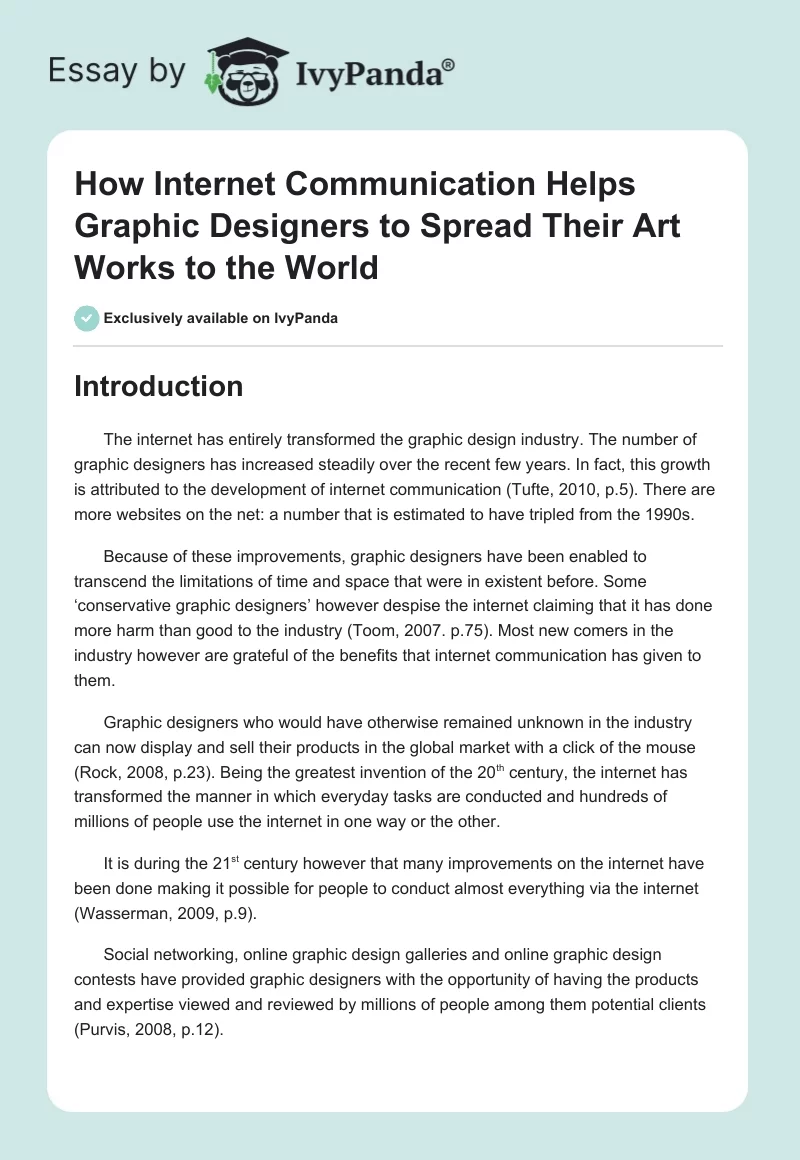 How Internet Communication Helps Graphic Designers to Spread Their Art Works to the World. Page 1