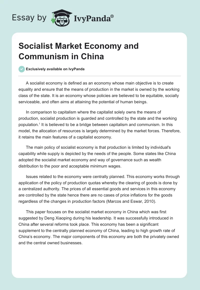 Socialist Market Economy and Communism in China. Page 1