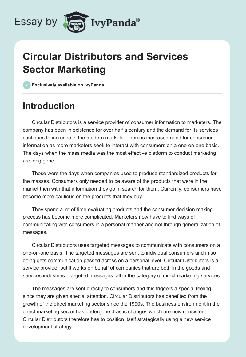 Circular Distributors and Services Sector Marketing. Page 1