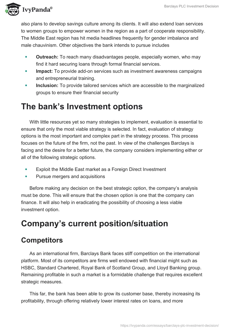 Barclays PLC Investment Decision. Page 2