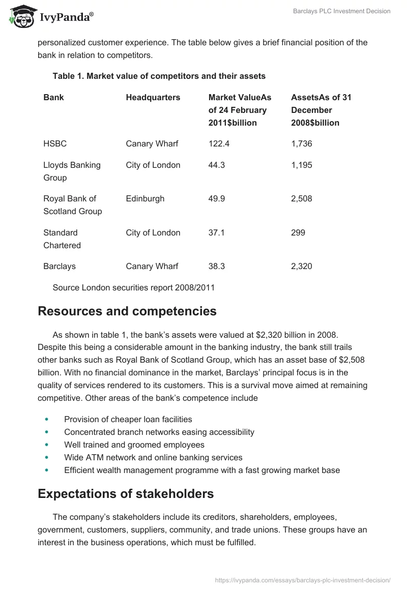 Barclays PLC Investment Decision. Page 3