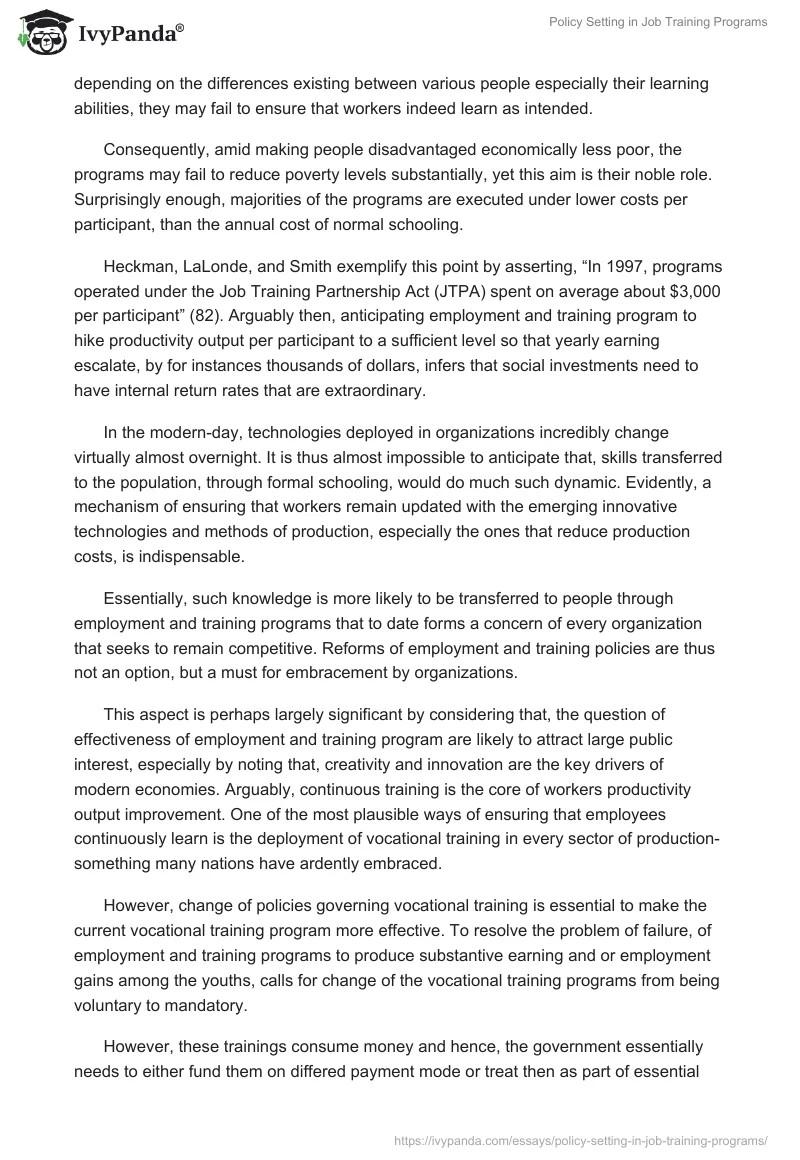 Policy Setting in Job Training Programs. Page 4