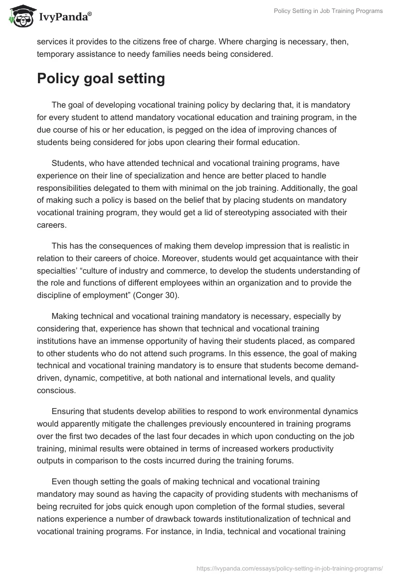 Policy Setting in Job Training Programs. Page 5