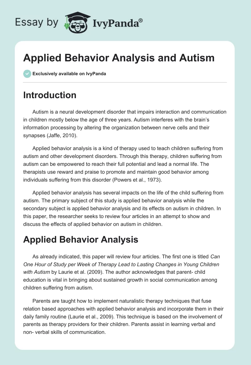 Applied Behavior Analysis and Autism. Page 1