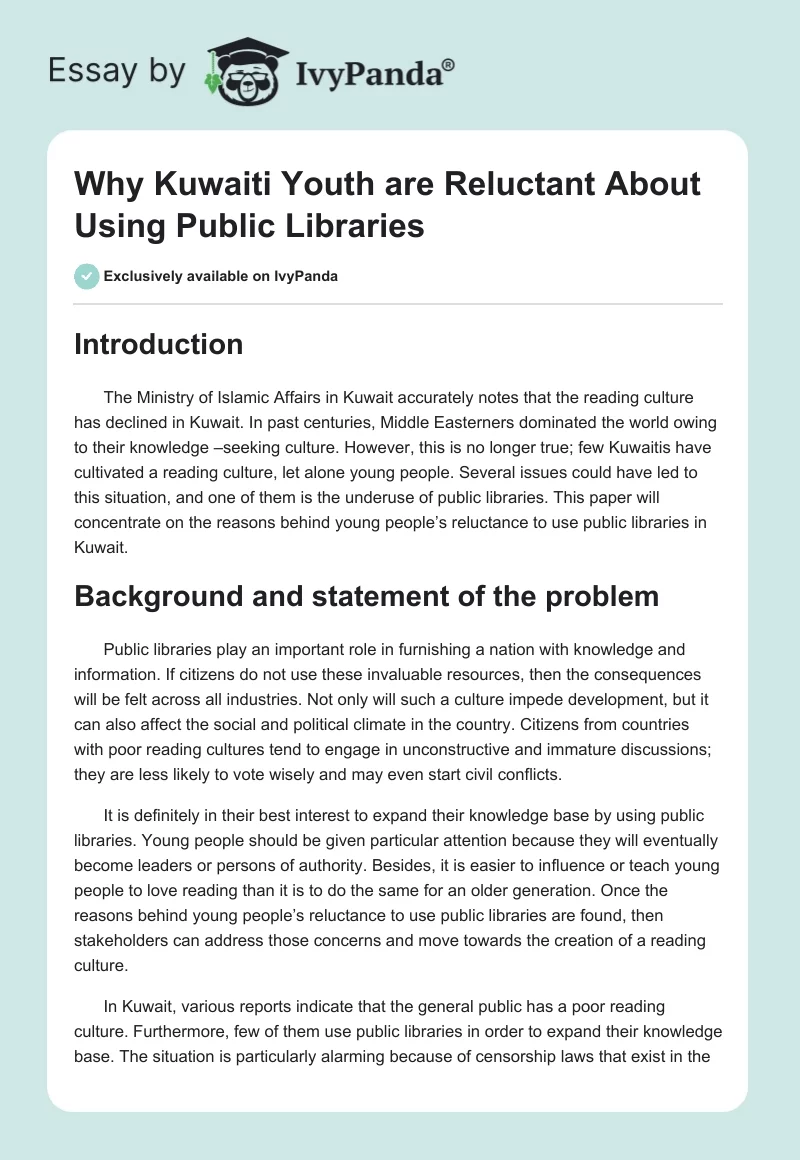 Why Kuwaiti Youth are Reluctant About Using Public Libraries. Page 1