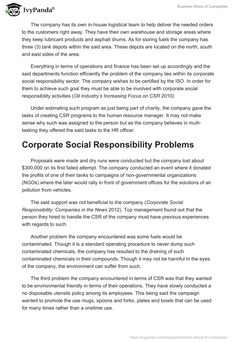 Business Ethics of Companies. Page 2