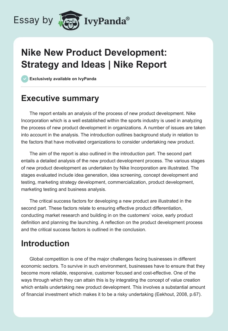 Negligencia médica Estimado oportunidad Nike New Product Development: Strategy and Ideas | Report Example