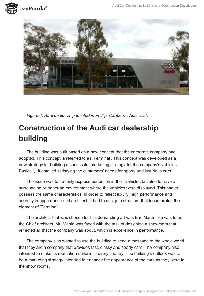 Audi Car Dealership: Building and Construction Description. Page 2