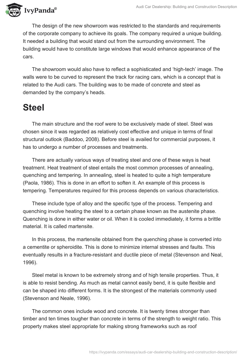 Audi Car Dealership: Building and Construction Description. Page 3