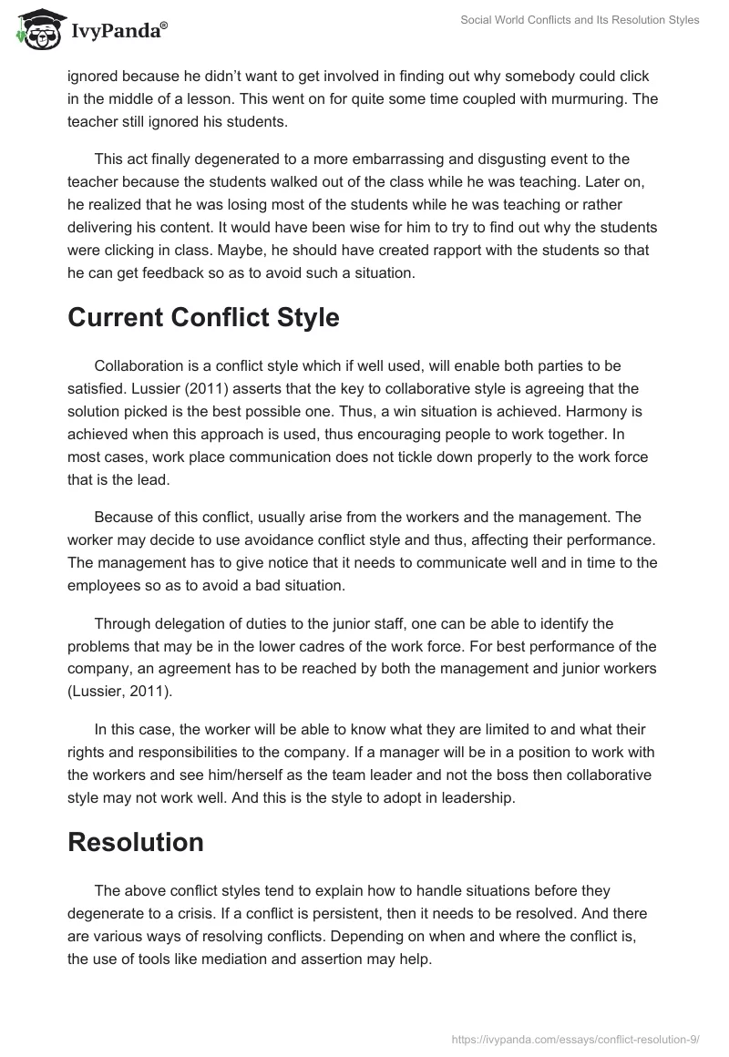 Social World Conflicts and Its Resolution Styles. Page 3