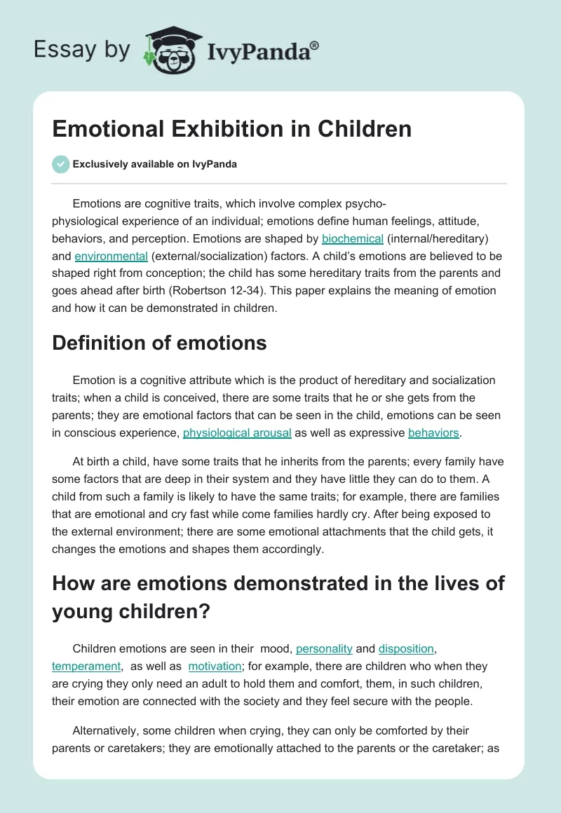 Emotional Exhibition in Children. Page 1