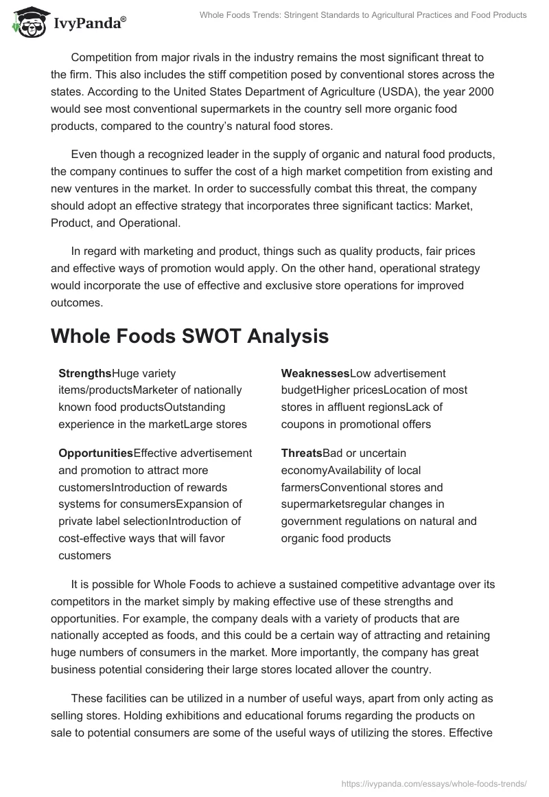 Whole Foods Trends: Stringent Standards to Agricultural Practices and Food Products. Page 4